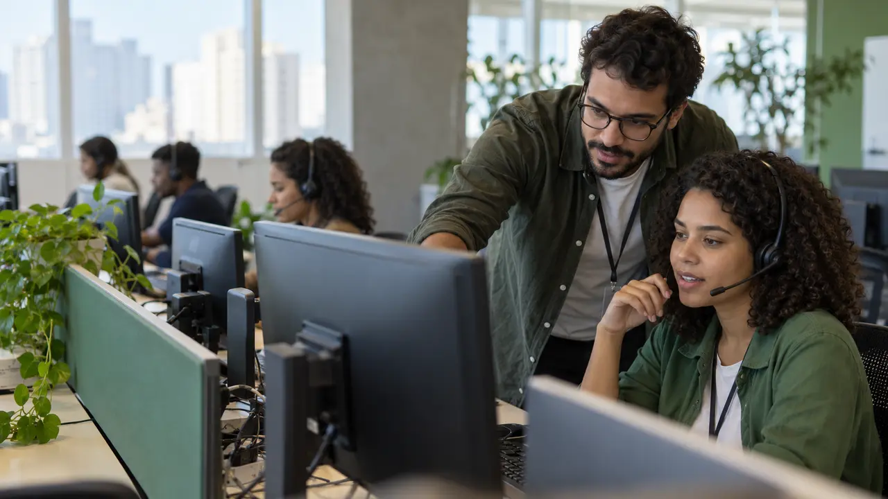 Equipe em uma operação moderna de atendimento ao cliente